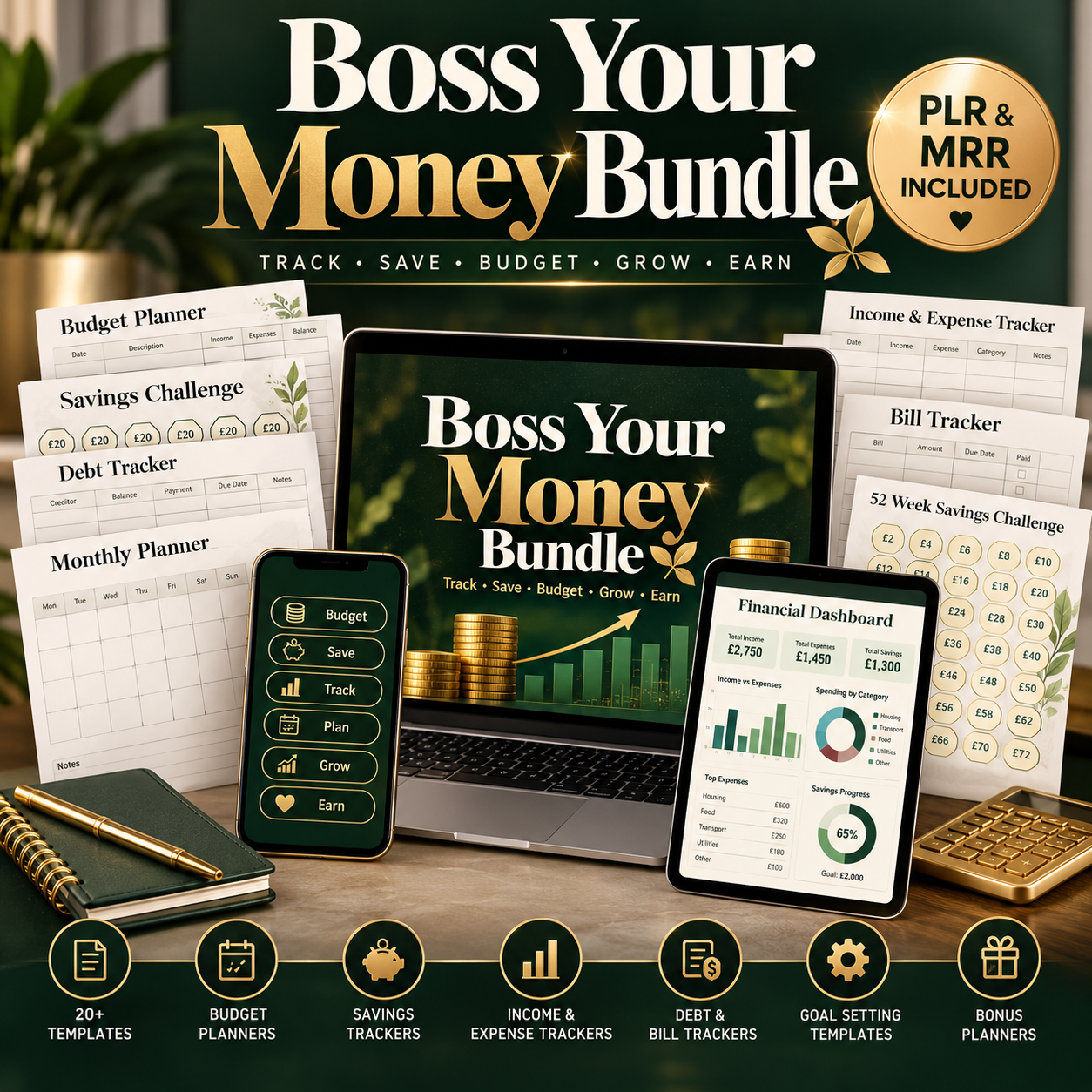 Boss Your Money Bundle | Budget & Savings Planner +PLR|MRR